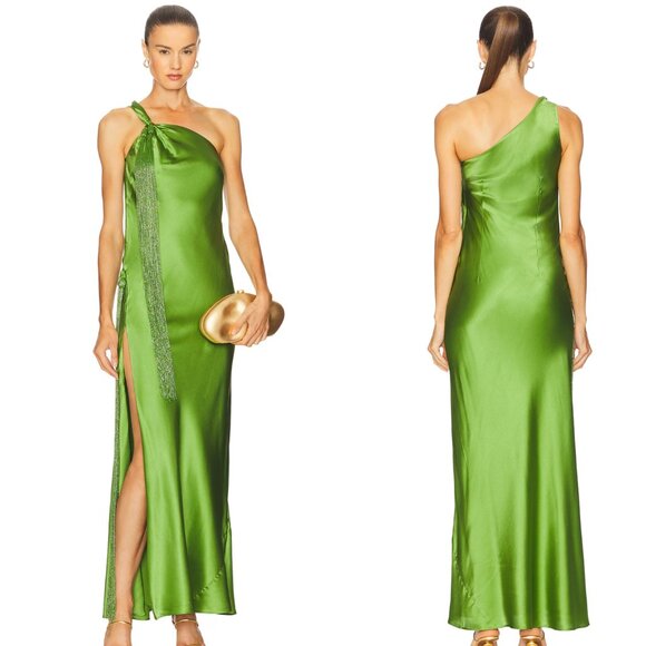 NEW Cult Gaia Keya Gown in Pistachio Green Satin Maxi Dress Formal 2 XS XSmall - Picture 1 of 3